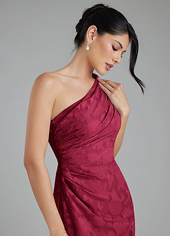 Azazie Akilah Bridesmaid Dresses Burgundy Mermaid One Shoulder Floral Burnout Dress image6