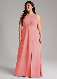 Azazie Phaedra Bridesmaid Dresses Coral A-Line One Shoulder Chiffon Dress image14