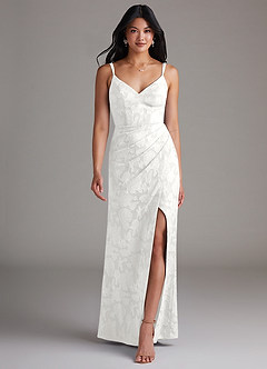 Azazie Leo Bridesmaid Dresses White Sheath Pleated Floral Burnout Dress image4