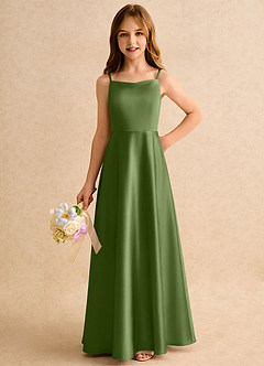 Azazie Joella Girls Formal Robe Demoiselle D'honneur Fillette Robe Trapèze en Satin extensible Plissée Genévrier image3
