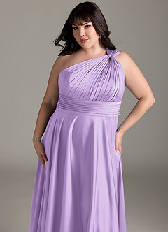 Azazie Charlize Bridesmaid Dresses Lilac A-Line One Shoulder Stretch Satin Dress image14