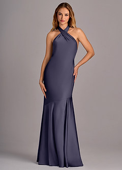 Azazie Lorena Bridesmaid Dresses Stormy Mermaid Pleated Stretch Satin Dress image4