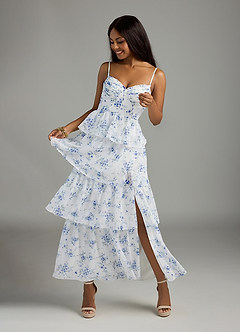 Azazie Kaiden Bridesmaid Dresses Blue Cottage Floral A-Line Sweetheart Neckline Chiffon Dress image8