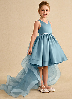 Azazie Julietta Flower Girl Dresses Moody Blue Ball-Gown Convertible Tulle Dress image3