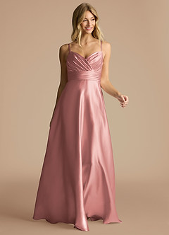 Azazie Oliana Bridesmaid Dresses Dusty Rose A-Line Pleated Metallic Satin Dress image5