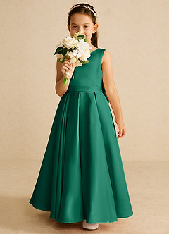 Azazie Pipsy Flower Girl Dresses Emerald A-Line Bow Matte Satin Dress image5