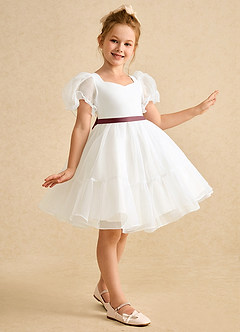 Azazie Debbie Robe Demoiselle D'honneur Fillette Robe Princesse en Organza Encolure en Forme de Cœur Ivoire Rose Désert image4