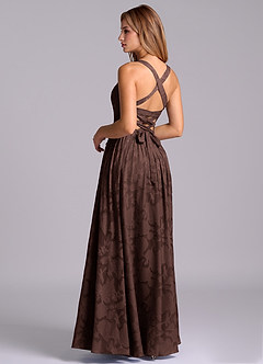 Azazie Francis Robes de demoiselle d'honneur Robe Trapèze en Blumen-Burnout Corset Ganache image2