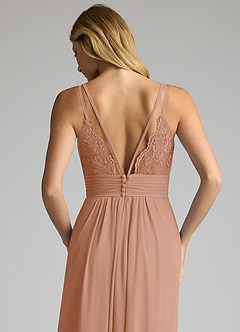 Azazie Maren Allure Abiti da Damigella Abito A-Line in Chiffon con Scollo a V in Pizzo Champagne Rosa image2
