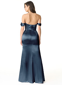Azazie Liv At-home Try On Dresses Auburn Sheath Off the Shoulder Metallic Satin Convertible Dress image3