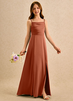 Azazie Chamomile Girls Formal Blumenmädchenkleider A-Linie Plissee Stretch-Satin Kleid Zedernrose image2