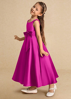 Azazie Lindy Flower Girl Dresses Fuchsia A-Line Pleated Matte Satin Dress image8