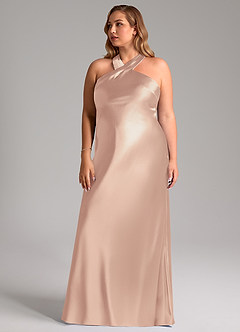 Azazie Doretta Vestidos de damas de honor Vestido de Rosa Inglesa de Satén Metálico de Corte Sirena con Lazo image12