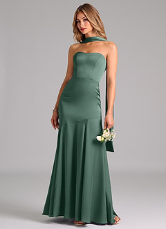 Azazie Shiloh Bridesmaid Dresses Eucalyptus Mermaid Strapless Stretch Satin Convertible Dress image6