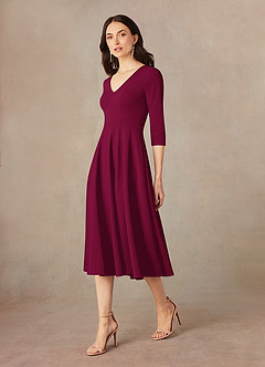 Azazie Nassif Mother of the Bride Dresses Burgundy A-Line Stretch Crepe Dress image2