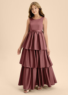 Azazie Meadowyn Junior Amethyst A-Line Bow Stretch Satin Dress image4