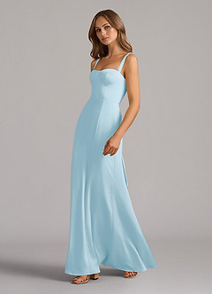 Azazie Amaris Bridesmaid Dresses Sky Blue A-Line Corset Stretch Satin Dress image4