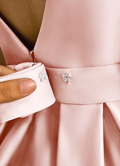 Azazie Mapel Flower Girl Dresses Blushing Pink Ball-Gown Pleated Matte Satin Dress image8