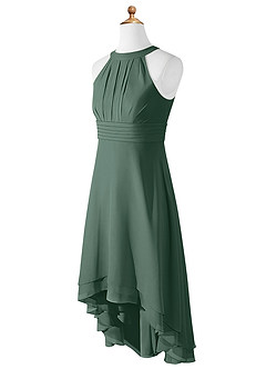Azazie Linna Junior Sea Moss A-Line Pleated Chiffon Dress image6