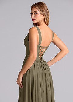 Azazie Delmie Final Sale Willow Green A-Line Corset Chiffon Dress image2