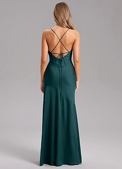 Azazie Grata Bridesmaid Dresses Pine Sheath Side Slit Stretch Satin Dress image2