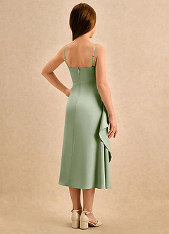 Azazie Canna Girls Formal Sukienki dla dziewczynek sypiących kwiaty Linia A Pofałdowany Satyna elastyczna Długość herbaty Sukienka image2