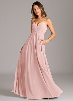 Azazie Amani Abiti da Damigella Abito A-Line in Chiffon Plissettato Rosa Cipria image1