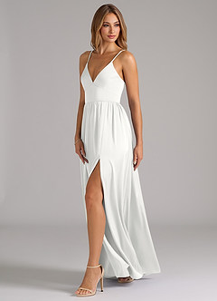 Azazie Aaida Bridesmaid Dresses White A-Line Corset Stretch Satin Dress image3