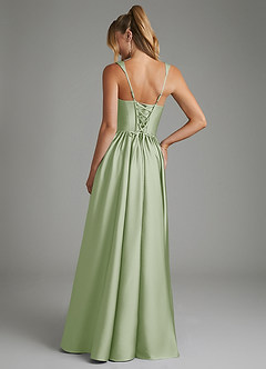 Azazie Nevaeh At-home Try On Dresses Dusty Sage A-Line Corset Stretch Satin Dress image2