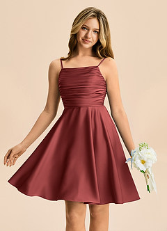 Azazie Miko Junior Terracotta A-Line Pleated Stretch Satin Dress image1
