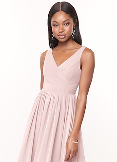 Azazie Keyla Bridesmaid Dresses Blushing Pink A-Line V-Neck Pleated Chiffon Dress image5