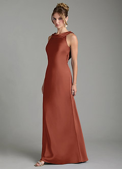Azazie Aussie Robes de demoiselle d'honneur Robe Fourreau en Satin extensible Plissée Auburn image4