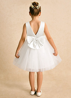Azazie Esme Flower Girl Dresses Ivory Ball-Gown Bow Tulle Dress image8