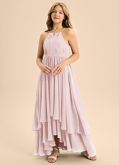 Azazie Elliora Junior Blushing Pink A-Line Pleated Chiffon Dress image4