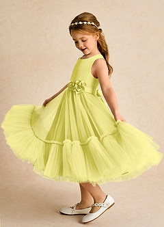 Azazie Miracle Abiti da Ragazza di Fiori Abito A-Line in Raso Opaco Fiocco Canarino image1