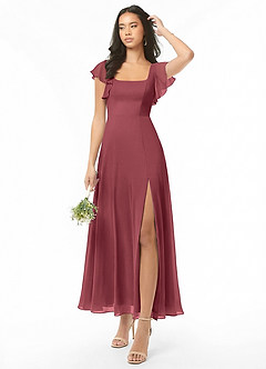 Azazie Bondi Brautjungfernkleider Eine Linie Gestreift Chiffon Kleid Merlot image1