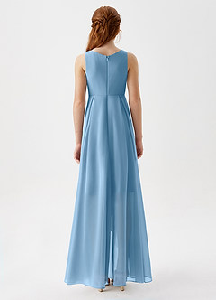 Azazie Lizette Junior Steel Blue A-Line Pleated Chiffon Dress image6