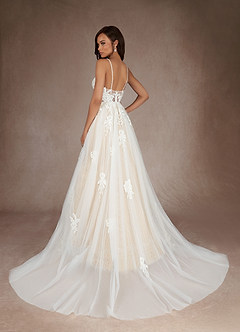 Azazie Yari Vestidos de novia Vestido de Blanco Diamante Champán de Tul de Corte en A con Lentejuela image3