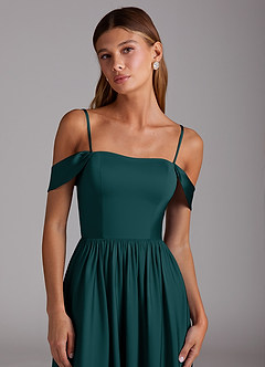 Azazie Calianna Bridesmaid Dresses Pine A-Line Off the Shoulder Stretch Satin Convertible Dress image2