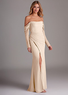 Azazie Hallie Bridesmaid Dresses White Alabaster Mermaid Long Sleeve Chiffon Dress image4