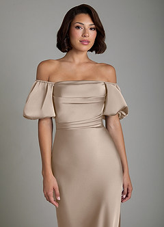 Azazie Lea Bridesmaid Dresses Taupe Mermaid Off the Shoulder Stretch Satin Convertible Dress image5