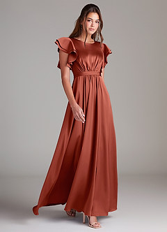 Azazie Daphne Modest Bridesmaid Dresses A-Line Ruched Stretch Satin Floor-Length Dress image3