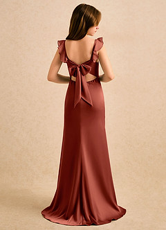 Azazie Novalie Girls Formal Flower Girl Dresses Terracotta Mermaid Bow Stretch Satin Dress image1