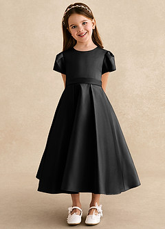 Azazie Princess vestidos de niña de las flores Vestido de Negro de Satin Mate de Corte En A con Plisado image6