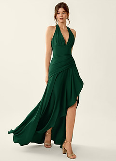 Titania Vert émeraude Robe de bal en satin à col en V et volants image6