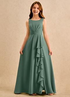 Azazie Chibi Girls Formal Flower Girl Dresses Eucalyptus A-Line Pleated Chiffon Dress image3