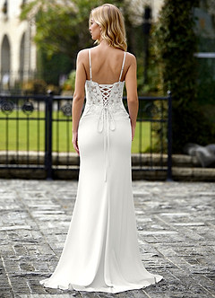 Bellara Weiß Appliziertes Perlenbesetztes V-Ausschnitt Abendkleid image2