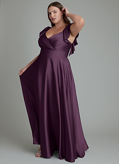 Azazie Leilani Bridesmaid Dresses Plum A-Line Ruched Stretch Satin Dress image14