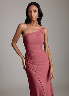 Azazie Madelyn Bridesmaid Dresses Merlot Mermaid One Shoulder Chiffon Convertible Dress image8