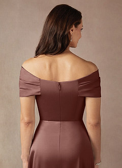 Azazie Amelia Final Sale Agave A-Line Off the Shoulder Stretch Satin Dress image8